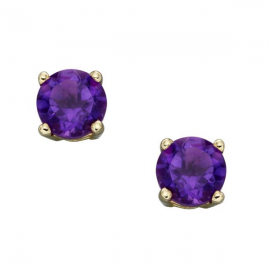 Gold February Birthstone Amethyst Stud Earrings